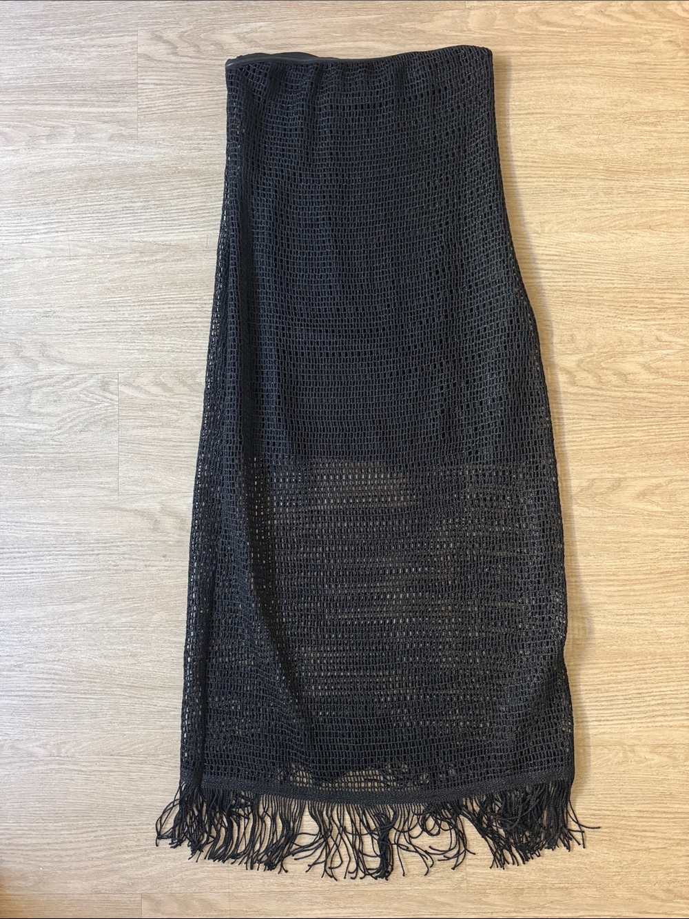 Zara Black Crochet Fringe Maxi Skirt